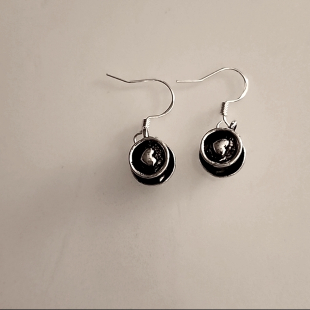 🌺Coffee Cup Heart Charm Earrings 925S post - Picture 3 of 5
